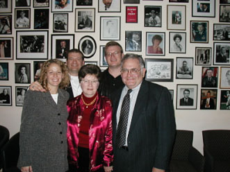 Celebrating Gini Gaffner's birthday, pictured   L-R are Les' daughter-in-law Dianna, son Paul,  Gini, son Matt, and Les at Tony's Restaurant in St. Louis.