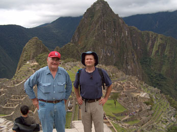 Les and son, Paul (L-R) pose for a breathtaking via atop Macchu Picchu, Peru, in 2005. 